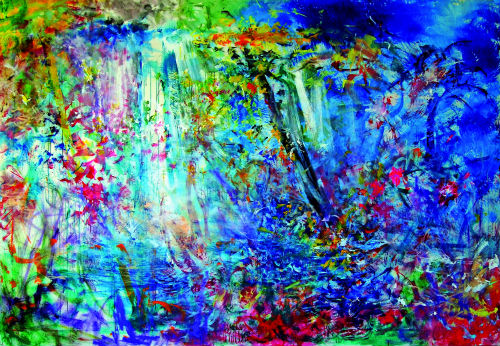 Primavera-cascata-nel-bosco-quadro-di-Dimitri-Salonia
